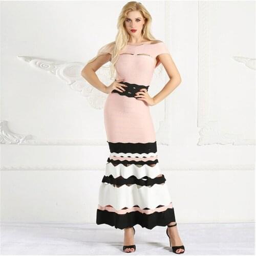 New Maxi Dress Women Fashion Celebrity Slash Neck Jacquard Bandage Dress Sleeveless Bodycon Vestidos Floor Length Party Dress