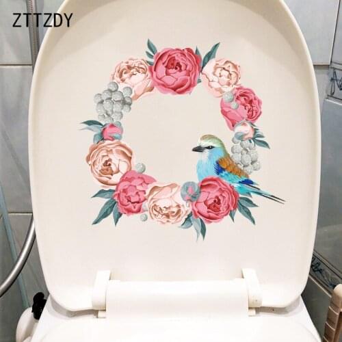 ZTTZDY 25.7×25.5CM Modern Style Flower And Bird Ring Living Room Wall Stickers Bathroom Toilet Decor T2-1257
