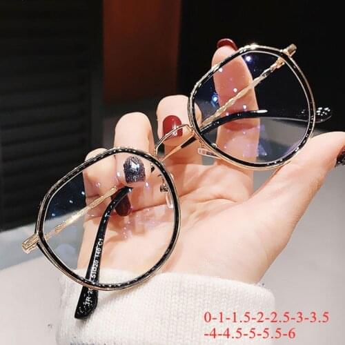 -1.0 ~-6.0 Women Men Fashion Round Finished Myopia Glasses Oversized Eyeglasses Frames College Transparent Lens