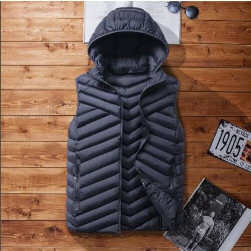 2020 Mens Winter Vest Down Cotton Vest Men Casual Waistcoat Sleeveless Jackets Men Hooded Vest Hat Detachable
