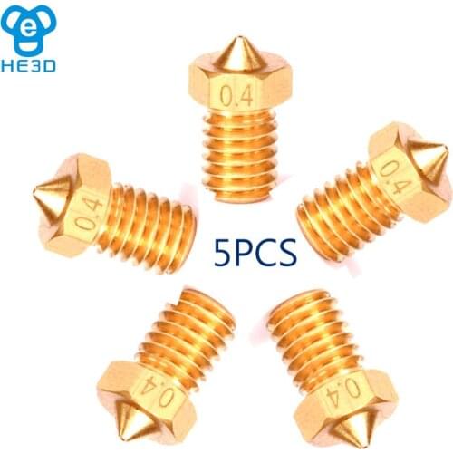 5pcs HE3D pure copper brass M6 threaded Nozzle 0.4mm size for 3D printer filament V5 V6 hot end extruder for 1.75mm filament