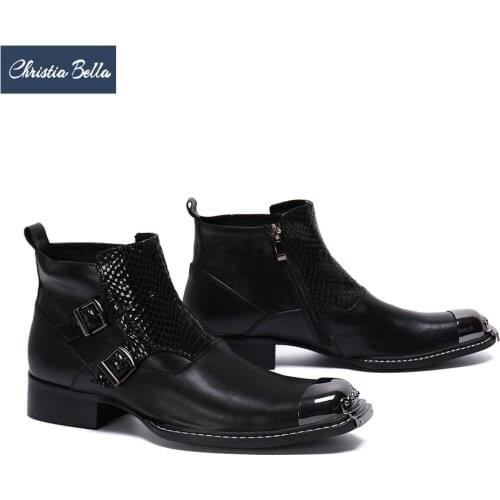 Christia Bella Fall Men Shoes Genuine Leather Boots New Fashion Buckle Casual Boots Plus Size Ankle Boots Comfortable Boots