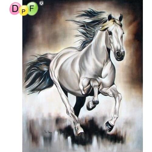 DPF 5D Round full Diamond painting Cross Stitch white horse run diamond Mosaic Diamond Embroidery Needlework home decor crafts