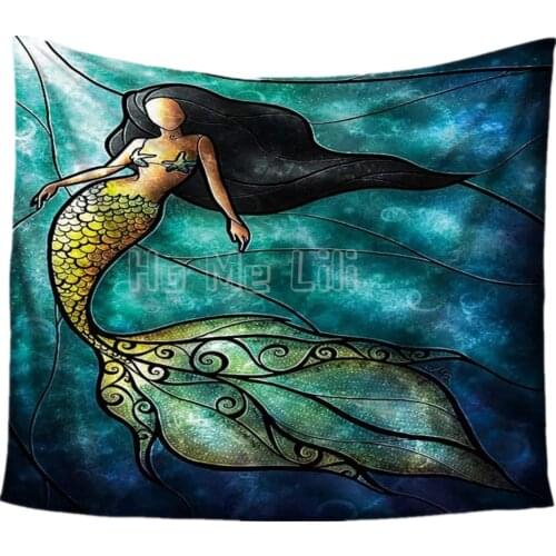 Mermaid Mandala Tapestry Art Deco Beach