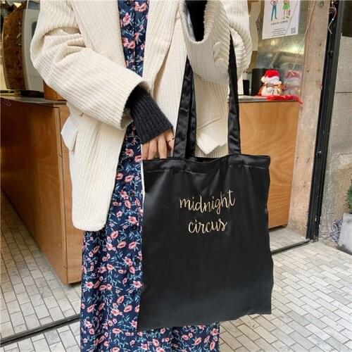 Hylhexyr Womens Silk Shoulder Bag Letter Embroidery Handbag Female Casual Beach Totes Purse Girl Ladies Grocery Shopping Bags