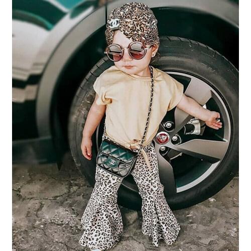 3PCS Toddler Kids Baby Girl Clothes Sets Short Sleeve Tops+Leopard Trousers Pants +Headband Outfits Set