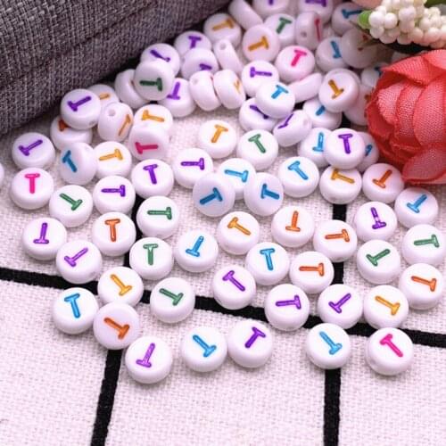 NEW 100pcs/lot 7x4mm Colourful Round Alphabet Letter Acrylic Loose Spacer Beads for Jewelry Making DIY Bracelet Accessories-T