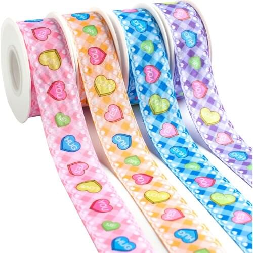 Love Check Pattern Printing Grosgrain Ribbon Satin Ribbon 10 Yards DIY Handmade Accessories Decoration