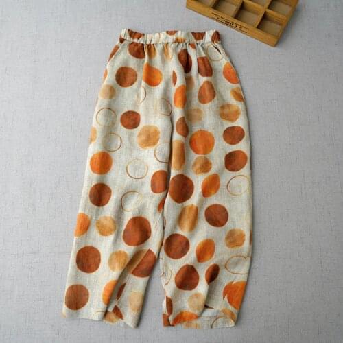 Literature and art national style cool and breathable ramie printed pants womens pants summer new thin linen casual pants 0611