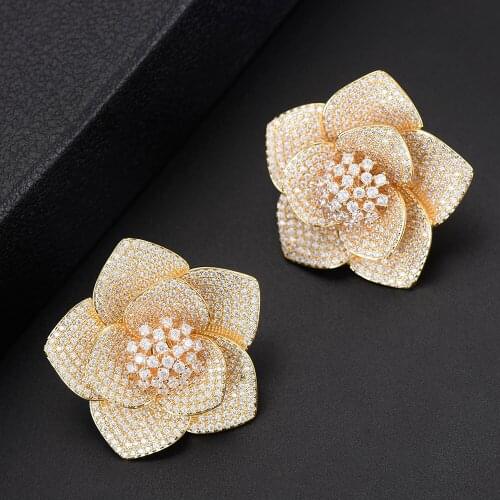 38*38 mm Fashion Flower Earrings Dubai Jewelry Full Cubic Zirconia Inlaid Earrings Fashion Jewelry For Women moda mujer 2018