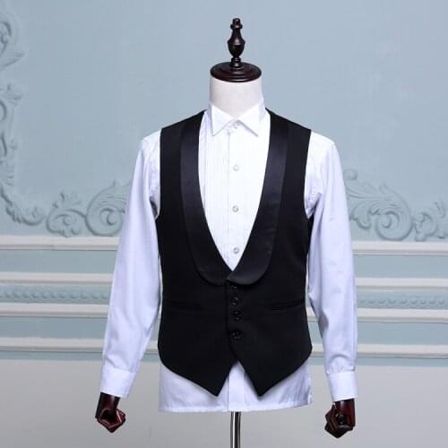 Fashion Mens Stage Show Waistcoat Black Shawl Collar Host Master Of Ceremonies Men Suit Vest Gilet Vests & Waistcoats