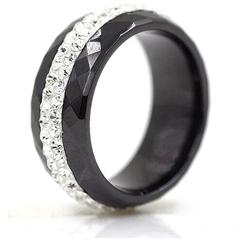 MONLA High Quality Black And White Simple Style Full Crystal Ceramic Rings for Women