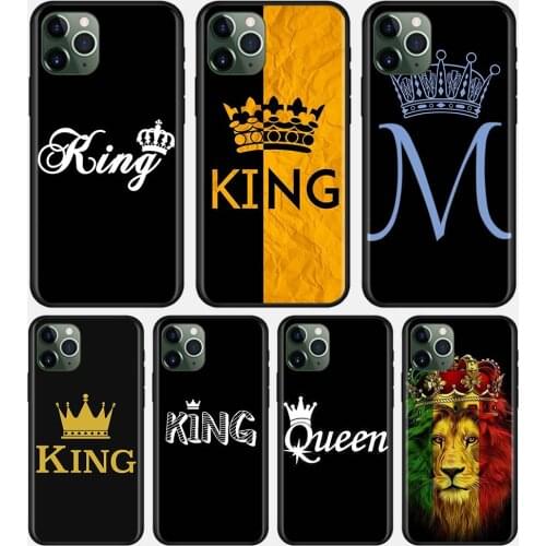 Soft Funda Para iPhone 12 11 Pro Mini Max XR XS MAX King Queen Crown Silicone Black Guscio For IPHONE 7 8 Plus Matte Coque