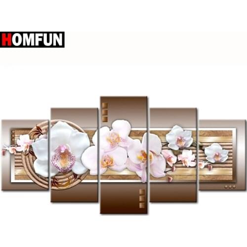 HOMFUN 5pcs Full Square/Round Drill 5D DIY Diamond Painting "Flower orchid" Multi-picture Combination Embroidery 5D Decor