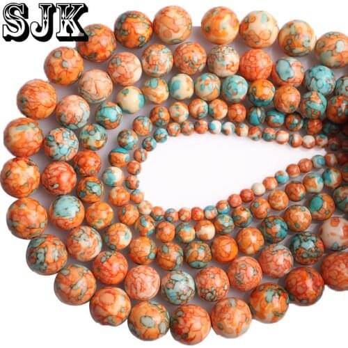 Natural Orange Rainbow Stone Green Spot Round Loose Beads Diy Necklace Bracelet Earring Charms Beads Handmade Jewelry Making