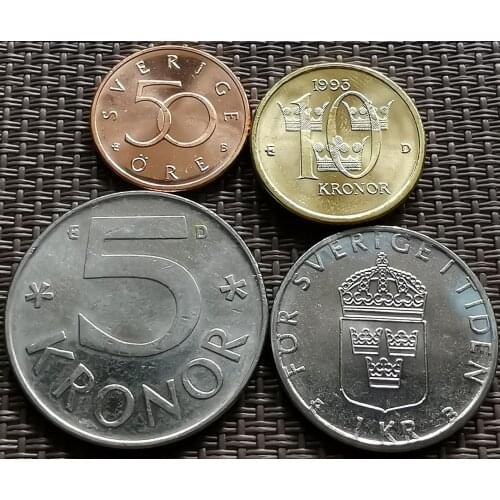 Full Set 4 PcsSweden 50 Euros-1-5-10 Kronor 100% Real Original Coins Genuine Collection Coins Unc
