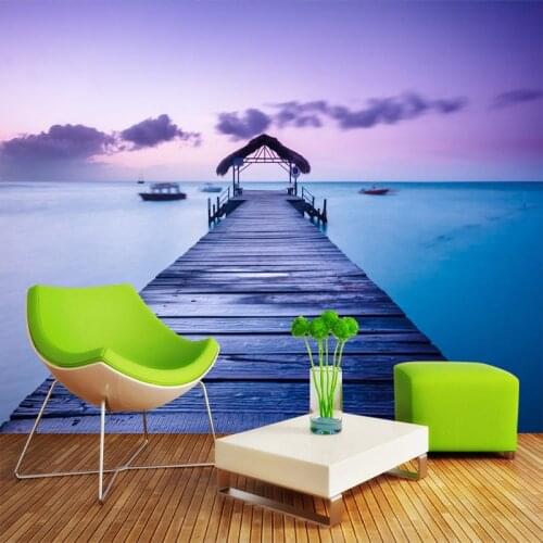 Romantic Beautiful Fresco Seaside Landscape Mural Wallpaper Living Room Bedroom Backdrop Decor Wall Painting Papel De Parede 3D