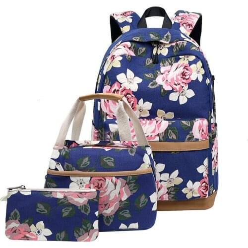 Childrens backpack 2019 new printed backpack female USB computer backpack Mochila casual student womens school bag 3 / set