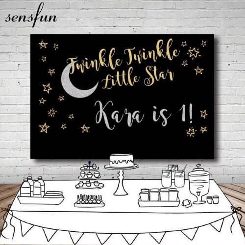Sensfun Gold Twinkle Twinkle Little Star Photography Backdrop Silver Moon Children Happy Birthday Party Backgrounds 7x5ft Vinyl