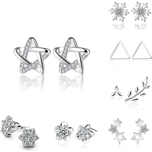 Geometric Shape Earrings 100% 925 Sterling Silver Stud Earrings Exquisite Small Earrings Female EngagementJewelry Gifts