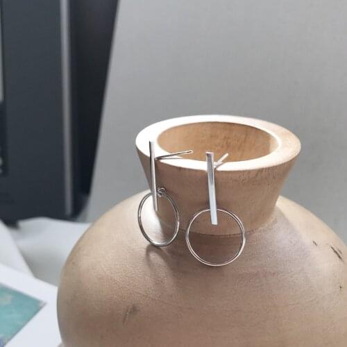 Version of the whole S925 sterling silver simple geometric long line circles EAR STUDS EAR thread Earrings hook