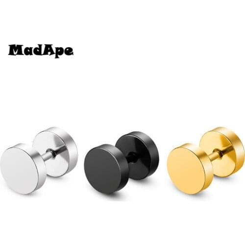 MadApe Wholesale Fashion Black Silver Color Stainless Steel Earrings Women Mens Barbell Dumbbell Punk Gothic Stud Earring