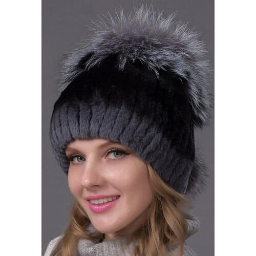 Genuine Rabbit Plush Fox Fur Ball Cap Winter Ladies Fur Hooded Hat Female High Quality Gift Fashion High-End THY-03