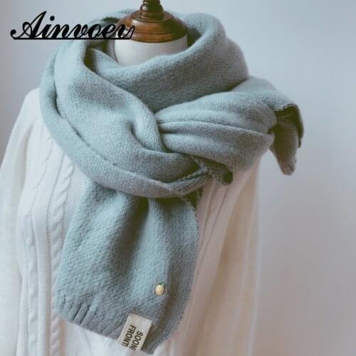 Ainvoev 2020 Women Solid Cashmere Scarves Lady Winter Thicken Warm Soft Pashmina Shawls Wraps Pink Black Female Knitted Wool