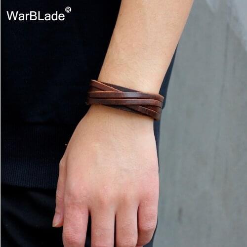 WarBLade 2018 New Fashion Men Bracelet Black Brown Genuine Leather Bracelets Bangles Punk Wide Wrap Wristband For Women Jewelry