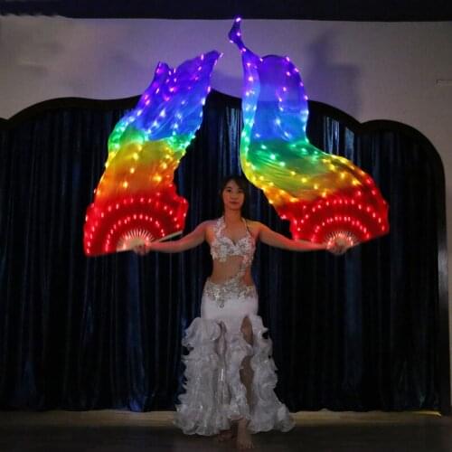 Belly Dance LED Fans length 180cm Level Hand Props 1 Pieces Fans Stage Performance chargeable Accessories Rainbow Strong Lamps