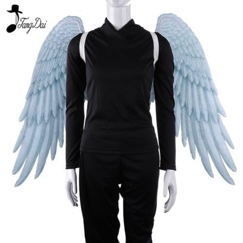 TDAICHAN High Quality Pu Foam Soft Engelenvleugels Adult Women Cosplay Costume Black and White Asas De Anjo Alas De Angel Wings