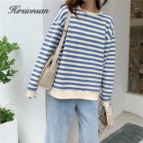 Hirsionsan Striped Sweatshirt Women 2020 Spring New Korean Cotton Hoodies Kawaii Loose Female Pullovers Streetwear Harajuku Tops