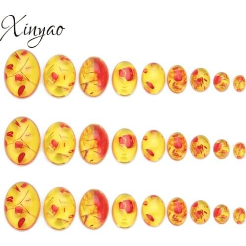 XINYAO 20Pcs/lot Imitation Ambers Handmade Oval Shape Flat Back Resin Cabochons Cameo Diy Jewelry Making Findings Accessories
