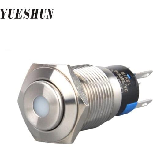 YUESHUN 16mm Latching Power Switch Stainless Steel Electrical Equipment LED Light Push Button Switch Dot illuminated Switches
