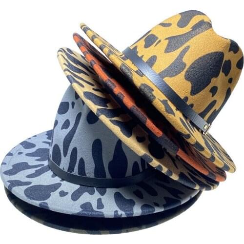 Fedora Autumn and Winter Cow Print Womens Winter Hat Big Brim Jazz Hat Casual Design Felt Hat