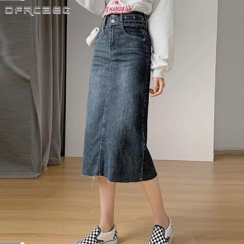 High Waist Vintage Denim A-Line Long Skirts Women 2021 Streetwear Sexy Open Split Washed Skirt Jeans Femme
