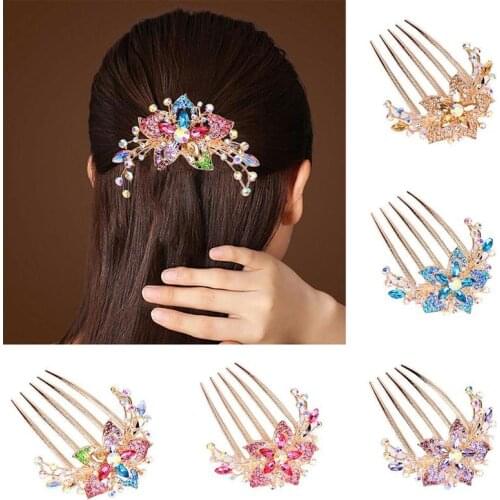 New Luxury Colorful Crystal Flowers Hair Combs Women Wedding Jewelry Hair Accessories Fashion Ladies Hair Pins Hair Clips Gifts