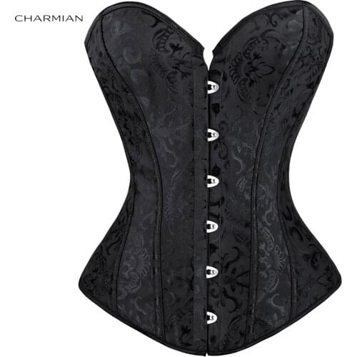 Charmian Womens Plus Size Vintage Overbust Corset Top Sexy White Wedding Bride Corsets and Bustiers Green Black Body Shaper