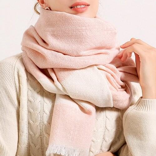 Winter Wool Scarf Women Striped Pink Shawls and Wraps for Ladies Luxury Foulard Femme Soft Oversize Warm Faux Cashmere Scarves