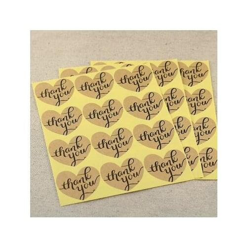 300Pcs/ Lot Heart Design Paper Sticker 3.2*3.8cm Event Gift Cookie Bread Snack Cake Kraft Paper Sticker Wedding Thank You Seals