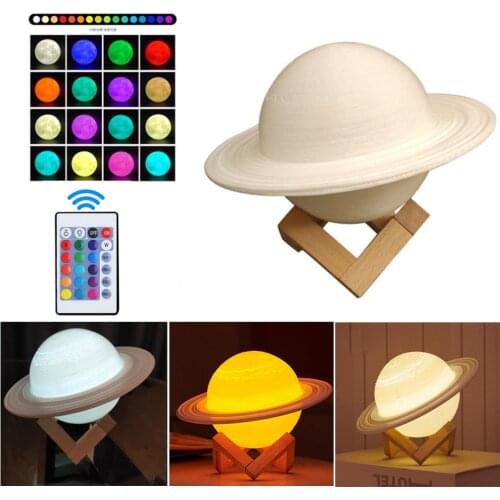3D Printing Saturn Lamp USB Table Lights Sphere Ball Shape Nightlight With Remote Controller Bedroom LED Night Light