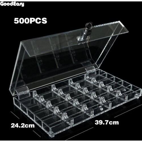 500/600PCS Acrylic Transparent Texas Poker Chips Tray/Box/Case Chips Box With Cover/Lock Casino Accessories
