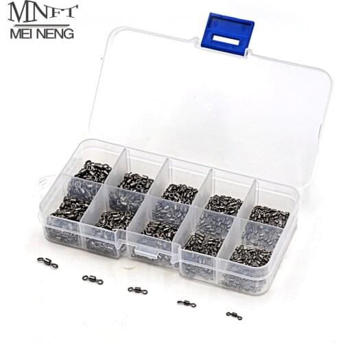 MNFT 500Pcs Stainless Steel Rolling Barrel Fishing Swivel Connector Hook Link Carp Fishing Equi Fishing Swivels Kit 6/7/8/10/12
