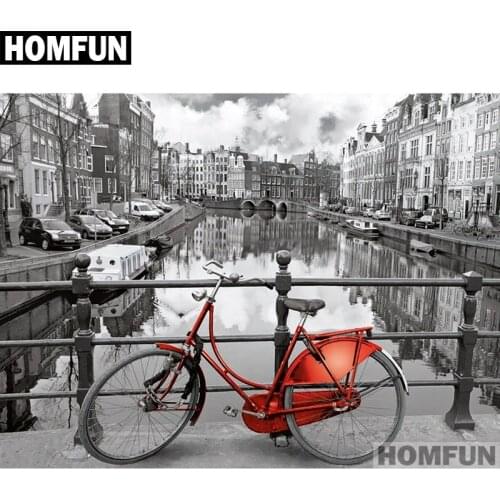 HOMFUN Full Square/Round Drill 5D DIY Diamond Painting "Amsterdam Red bicycle" 3D Embroidery Cross Stitch 5D Decor A01052