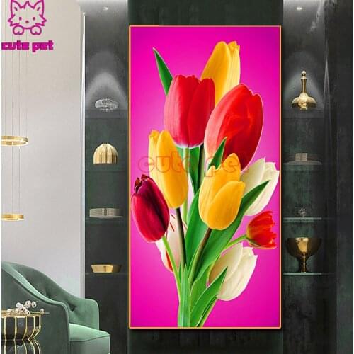 Full Square round Drill large Diamond Painting Flowers tulips 5D Diamond Embroidery sale Mosaic Handmade New Arrival Home Decor