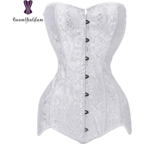 White Bridal Corselet Overbust Korset Sexy Full Body Shaper XS To 6XL Spiral Steel Boned Long Torso Shapewear Corset 942