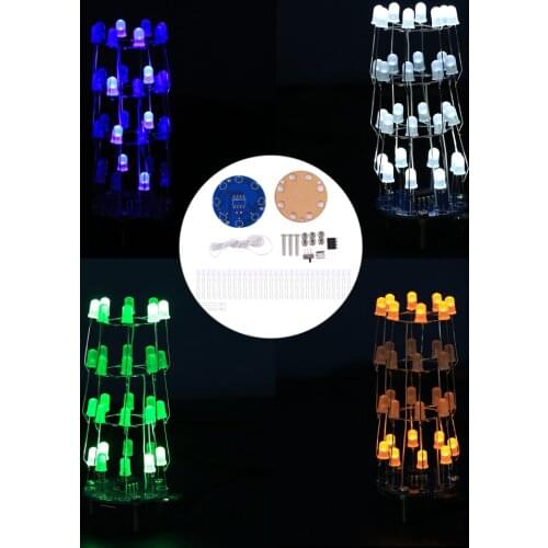 White Green Blue Yellow Cylindrical LED Flashing Light DIY Kit Star LED Glowing Lamp Suite Electric Component Soldering Practice