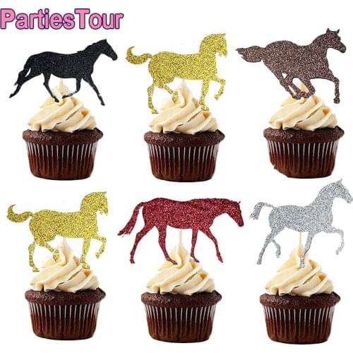 10pcs Glitter Horse Cupcake Toppers Horse Racing Themed Party Cake Decor for Horse Racing Birthday Wedding Baby Shower Supplies