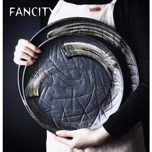FANCITY Large ceramic plate hotel restaurant home seafood plate assortment large sushi plate Japanese round plate