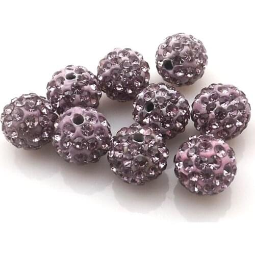 100pcs/lot 10mm Light Purple Color Rhinestone Loose Beads 6 Rows Pave Disco Ball For Jewelry Making